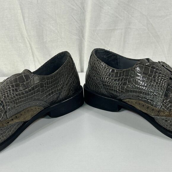 Stacy Adams Mens Dress Shoes 11M Gray Faux Crocodile Monk Strap Formal Casual